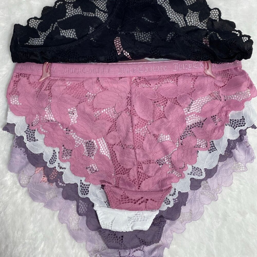 Juicy Couture Cheeky Purple White Pink Black 5 Piece Lace Panty Set NWT - Picture 5 of 9